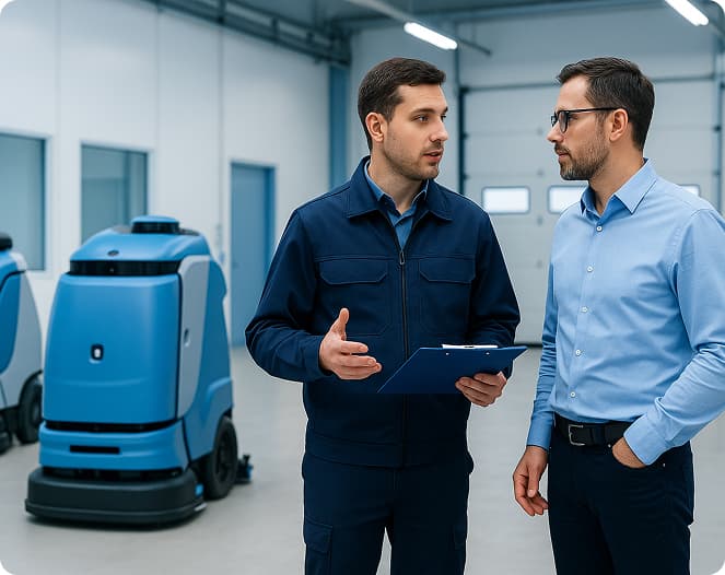 Robot service technicians with cleaning robot